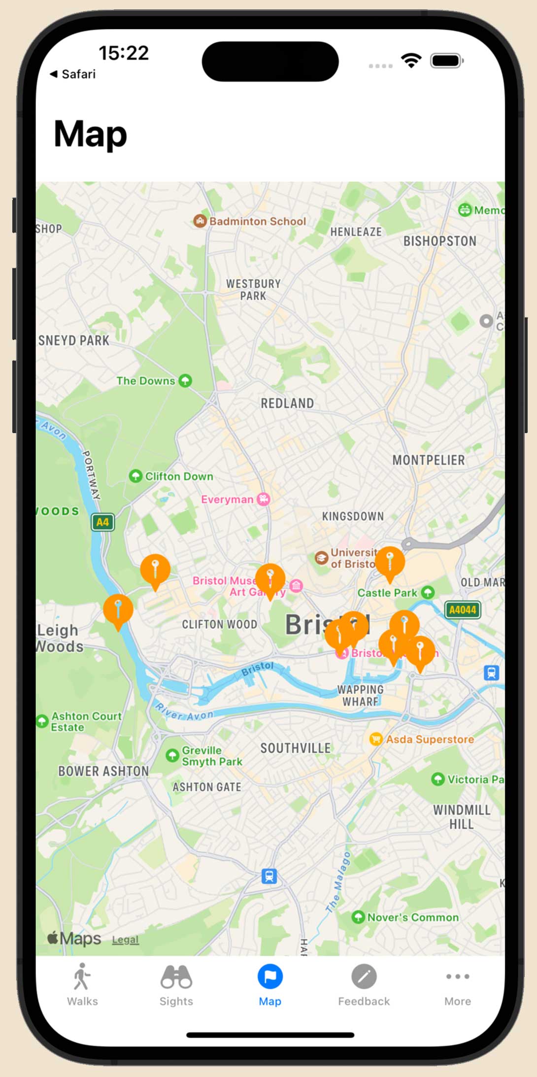 City Walks Bristol - In App Map